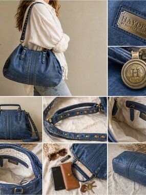 Blue Hobo Bag Studded Strap Boho Coastal Leather Shoulder Purse • Hayden Harnett